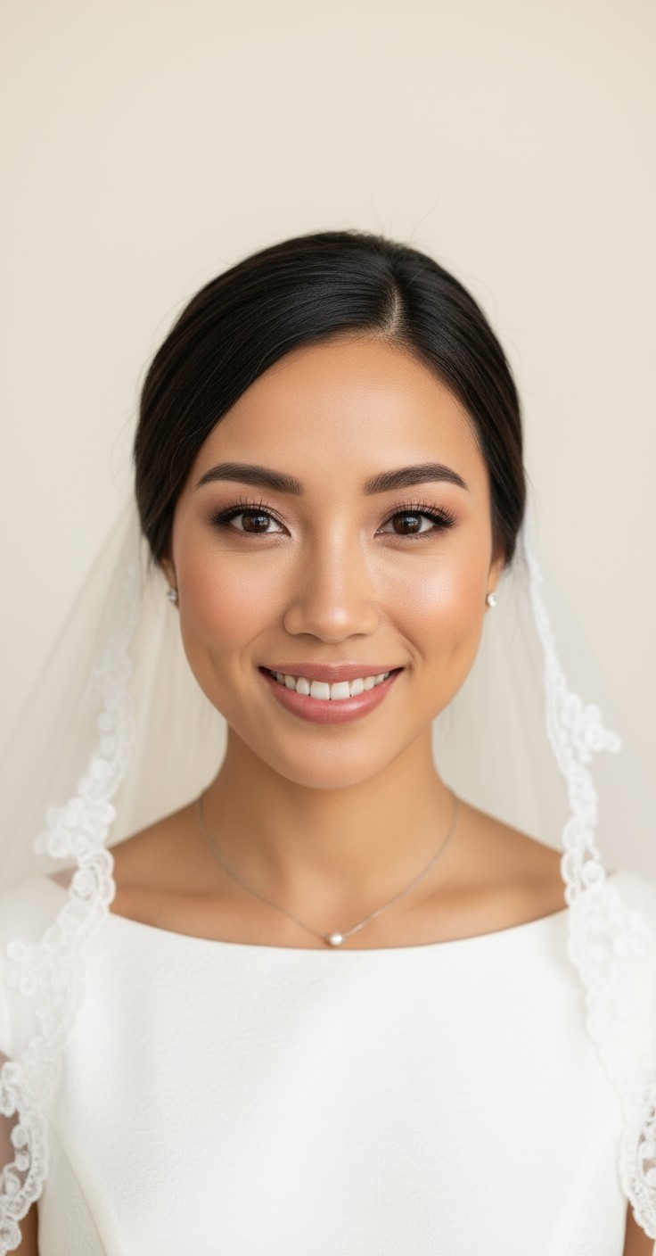 After Side Swept Wedding Hair With Veil